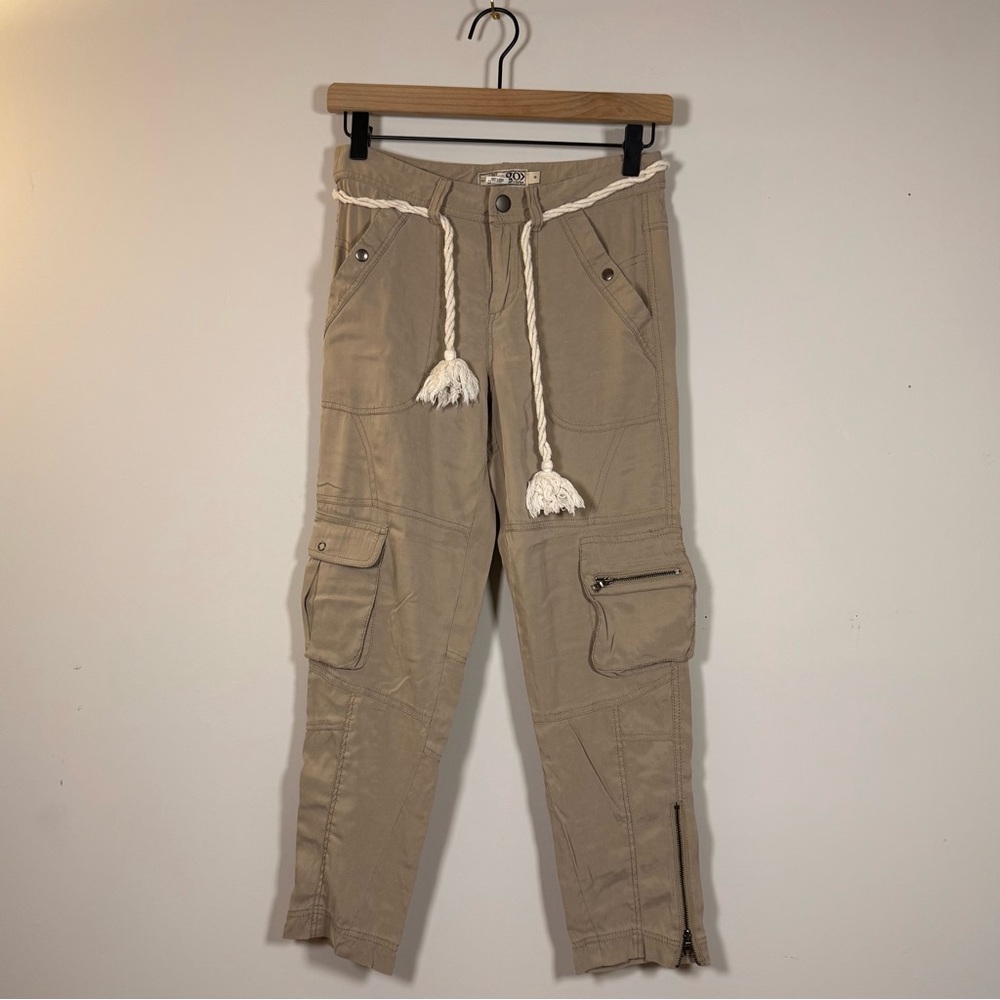 Casual Tan Cargo Pants with Rope Accents